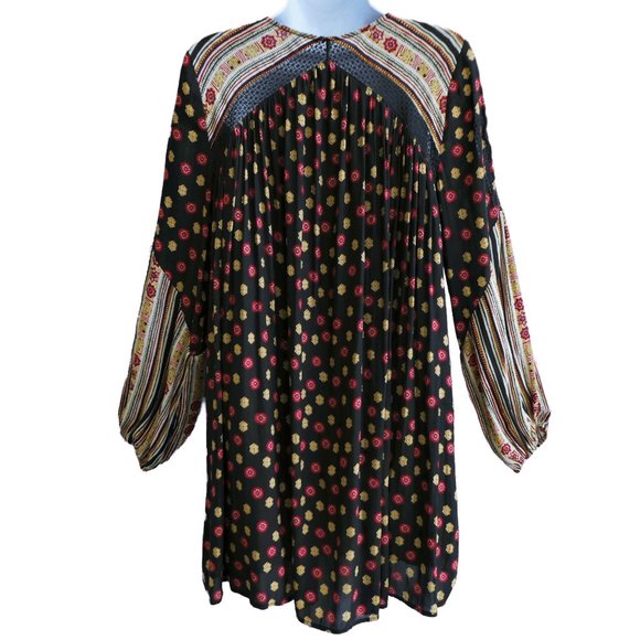 Free People Rain or Shine Mini Dress Pockets Pebbled Chiffon Lace Up V Neck S - Picture 5 of 8